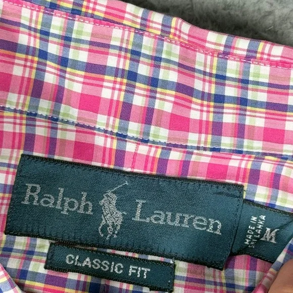 Polo Ralph Lauren Shirt Mens Medium Pink Plaid Button Down Classic Fit Pony - Picture 2 of 8